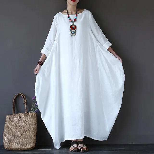 Crew-neck 3/4 Batwing Sleeve Maxi Dress Multiple Colors