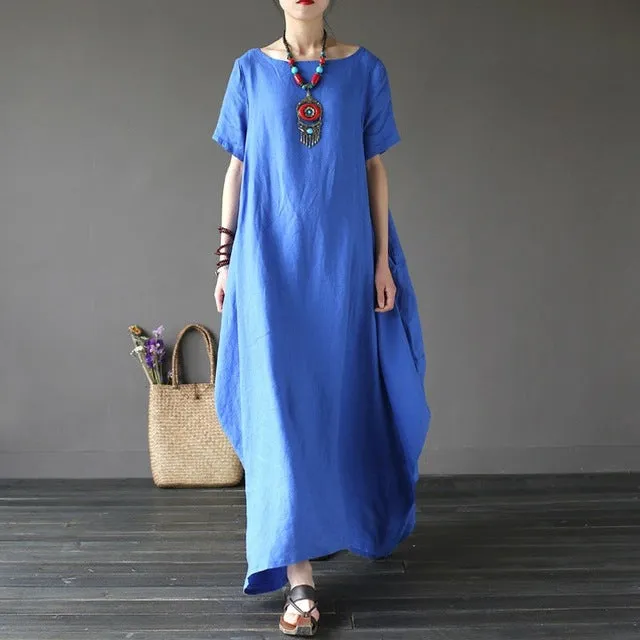 Crew-neck 3/4 Batwing Sleeve Maxi Dress Multiple Colors