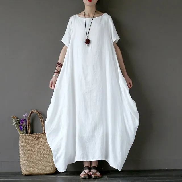 Crew-neck 3/4 Batwing Sleeve Maxi Dress Multiple Colors