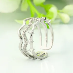 Crystal Studded Silver Layered Ring