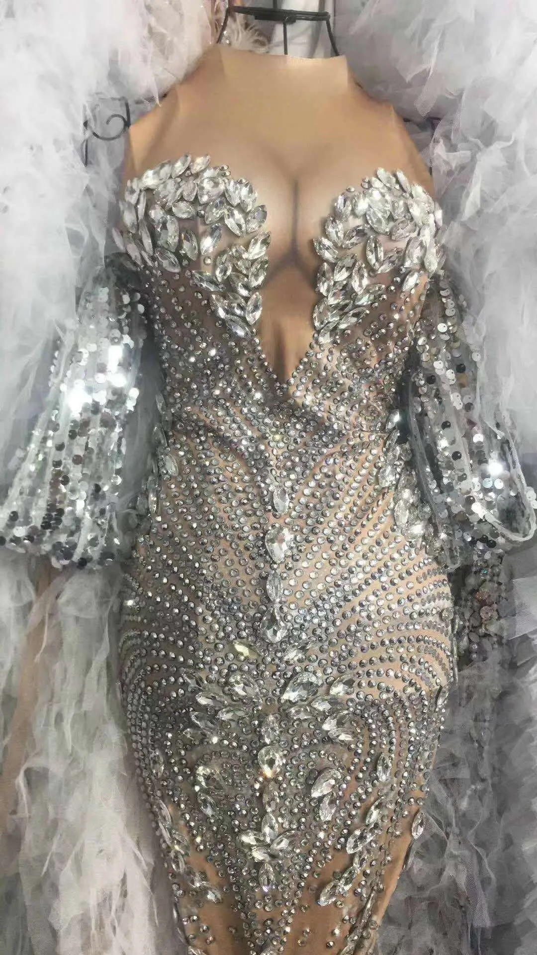 Custom Satin Beaded Strapless Catwalks High Slit Dress