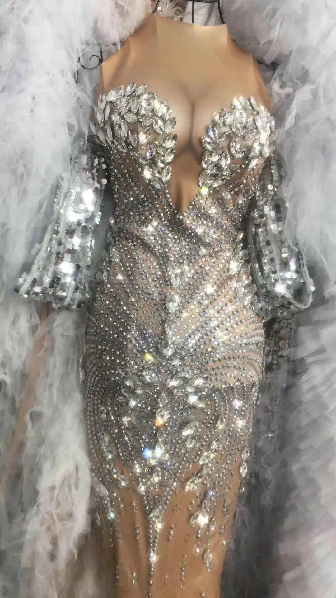Custom Satin Beaded Strapless Catwalks High Slit Dress