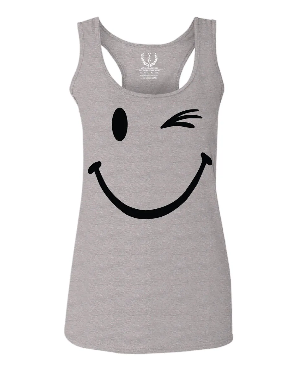 Cute Graphic Happy Funny Blink Smile Smiling face Positive  women's Tank Top sleeveless Racerback