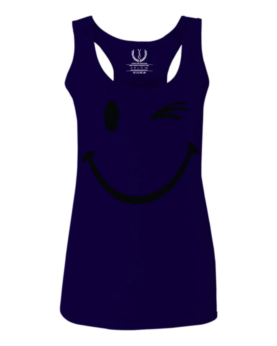 Cute Graphic Happy Funny Blink Smile Smiling face Positive  women's Tank Top sleeveless Racerback