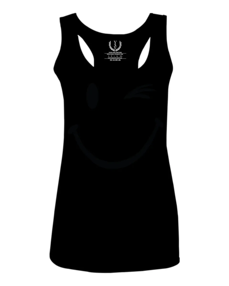 Cute Graphic Happy Funny Blink Smile Smiling face Positive  women's Tank Top sleeveless Racerback