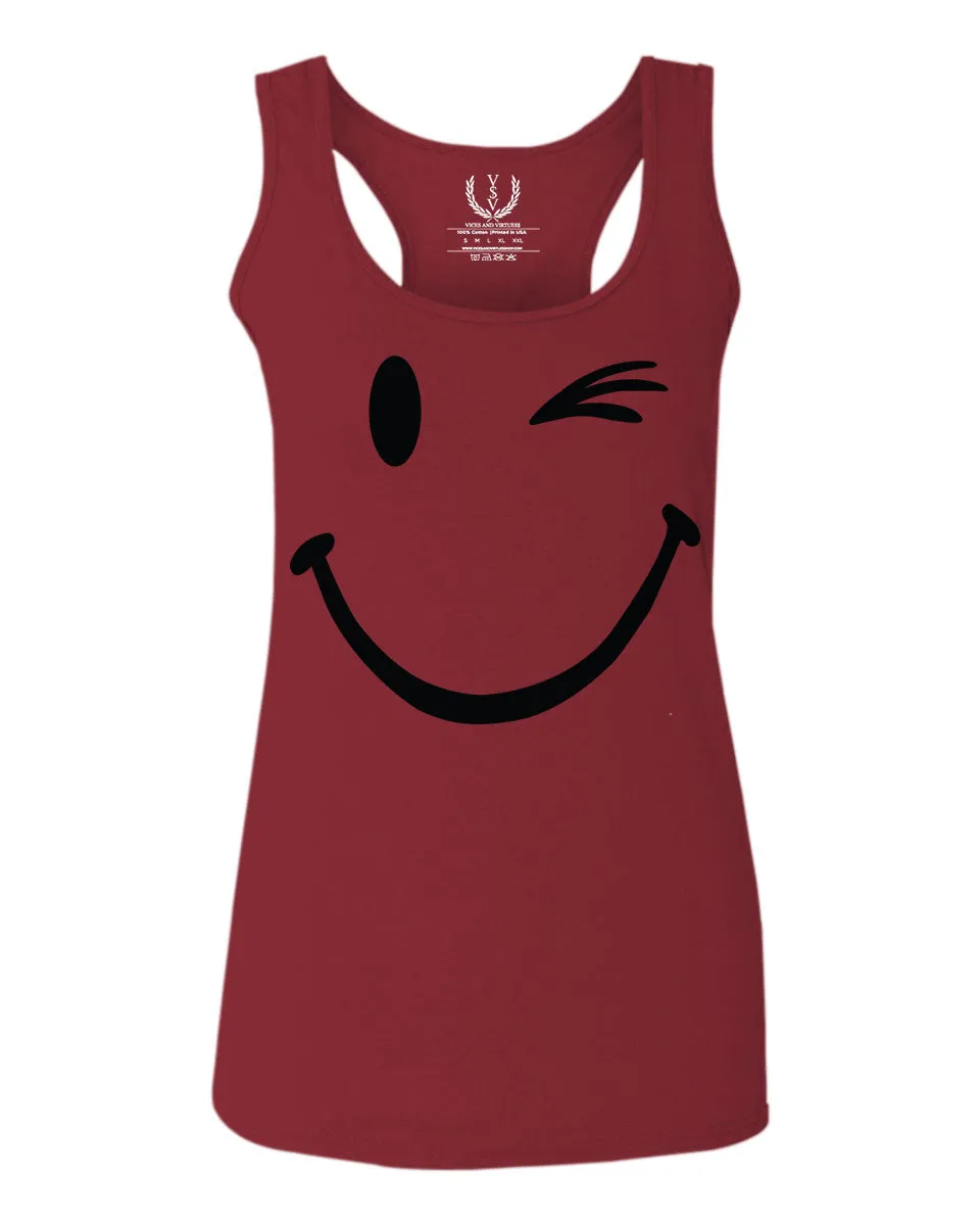 Cute Graphic Happy Funny Blink Smile Smiling face Positive  women's Tank Top sleeveless Racerback