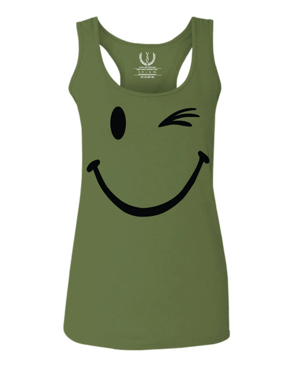 Cute Graphic Happy Funny Blink Smile Smiling face Positive  women's Tank Top sleeveless Racerback