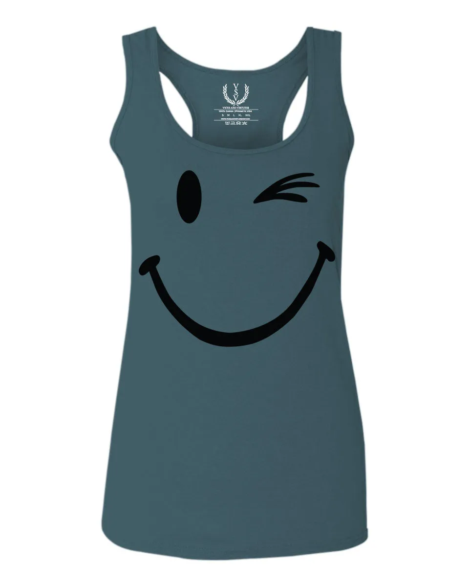 Cute Graphic Happy Funny Blink Smile Smiling face Positive  women's Tank Top sleeveless Racerback