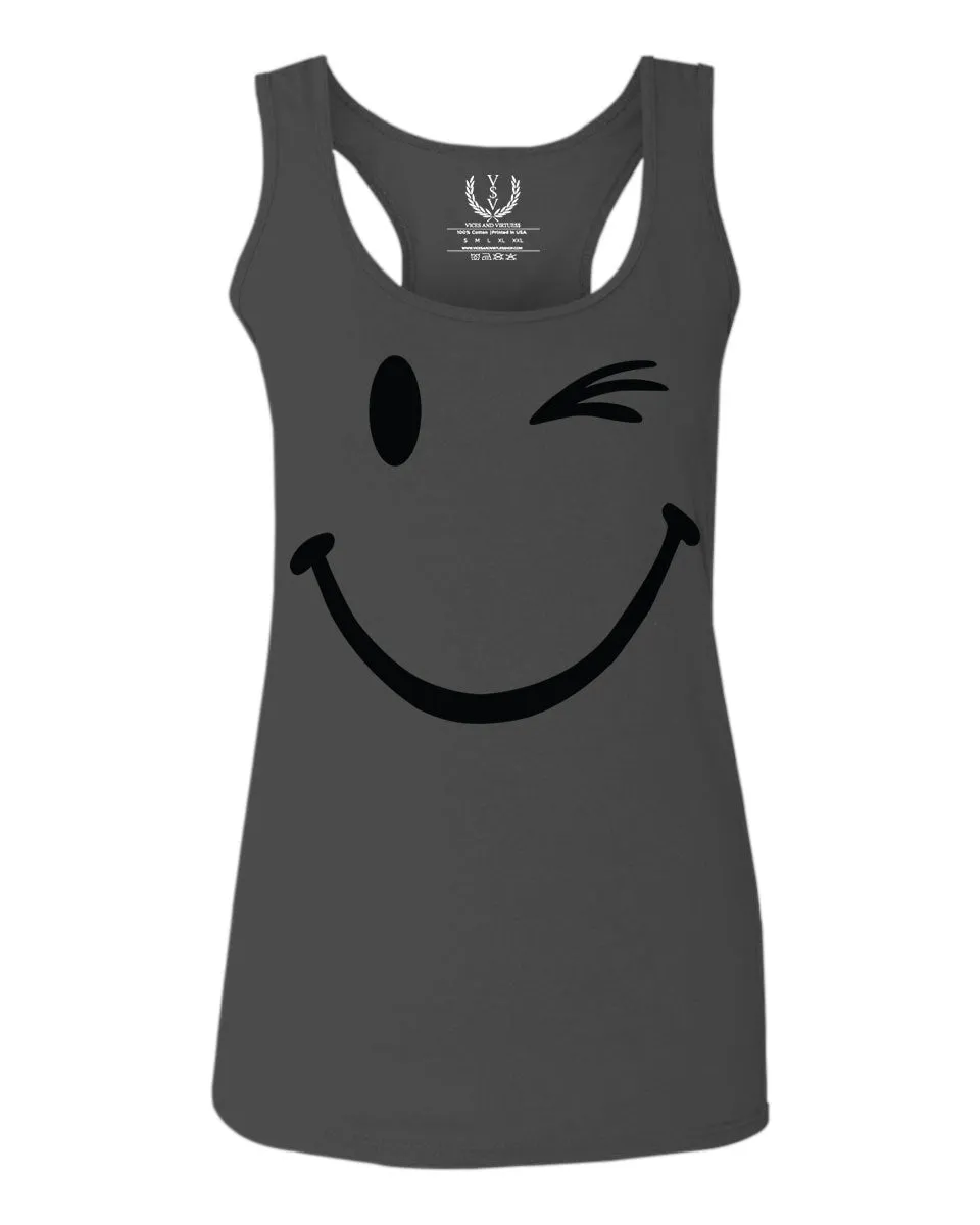 Cute Graphic Happy Funny Blink Smile Smiling face Positive  women's Tank Top sleeveless Racerback
