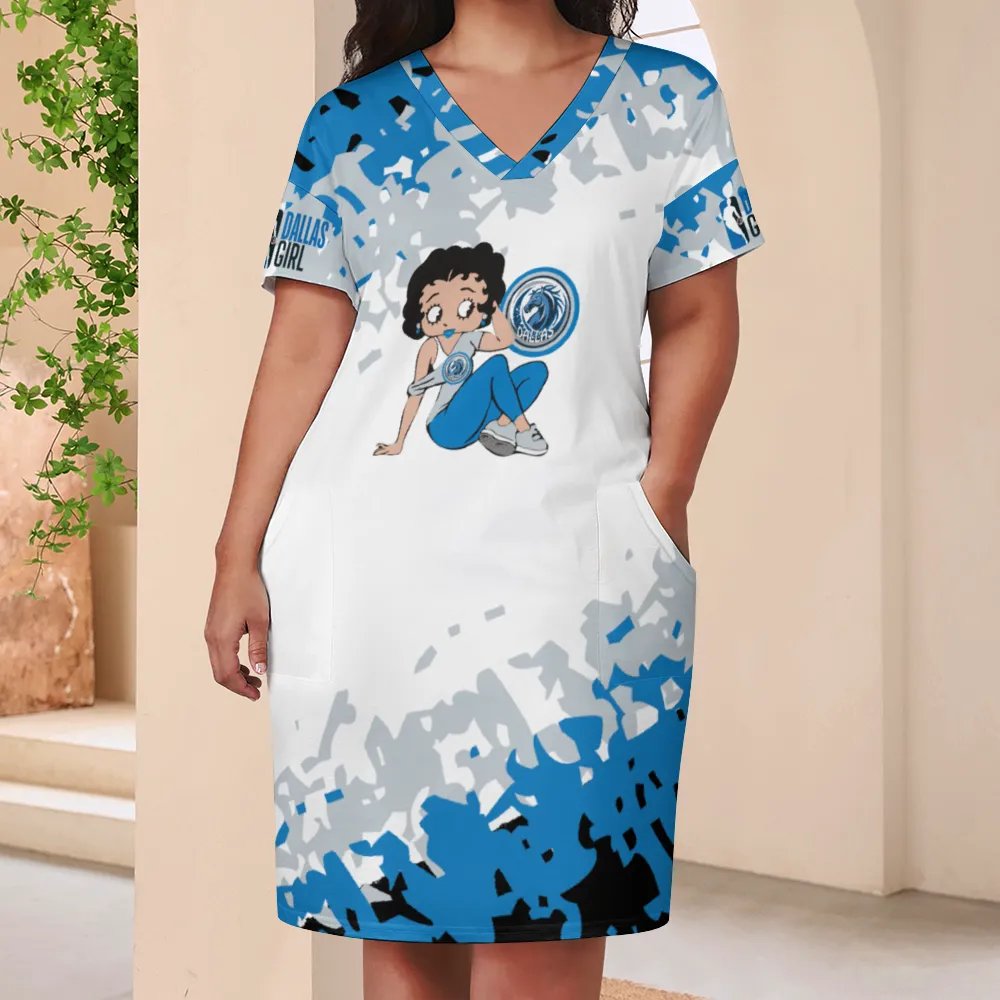 Dallas B-Ball Women's V-neck Loose Dress with Pockets - Light