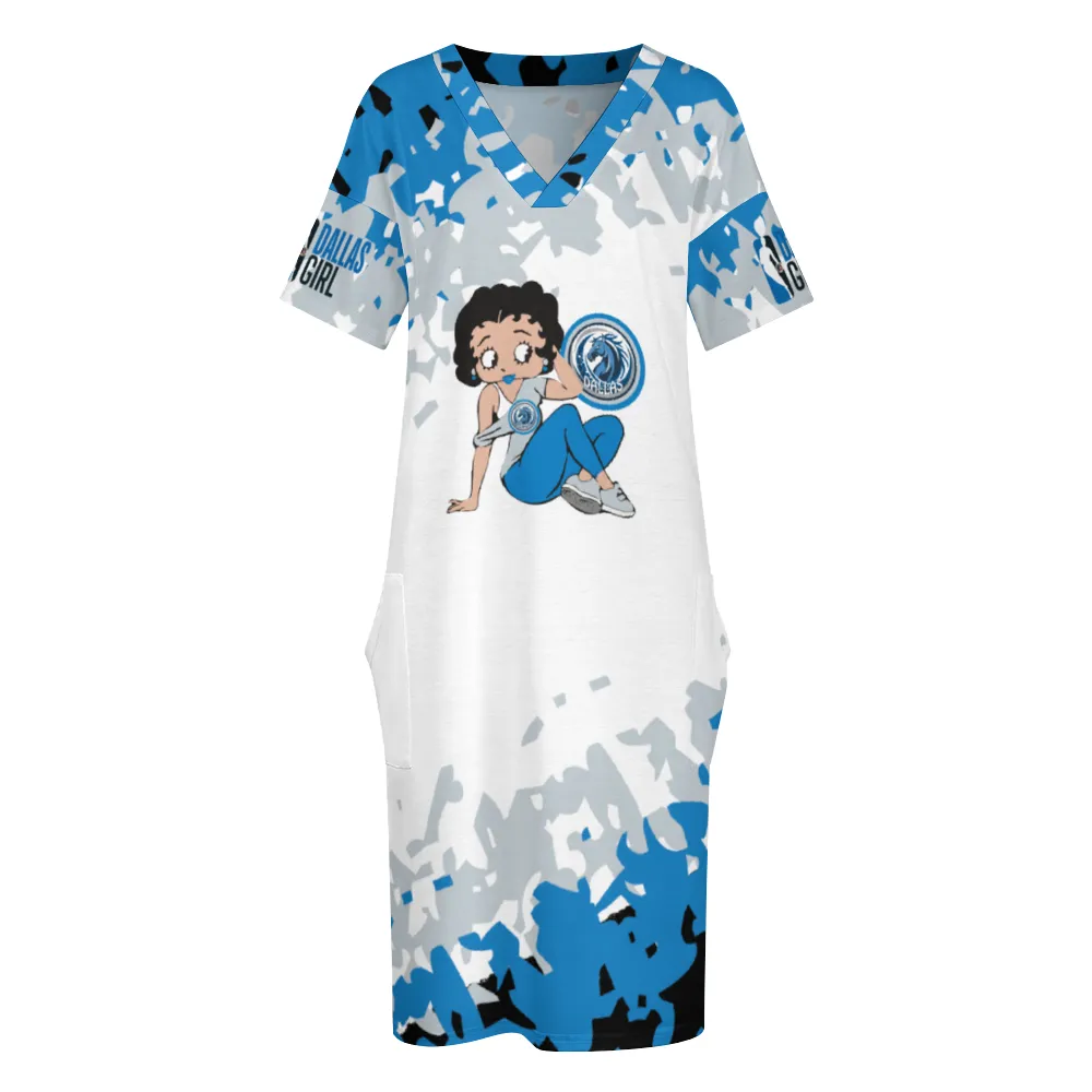 Dallas B-Ball Women's V-neck Loose Dress with Pockets - Light