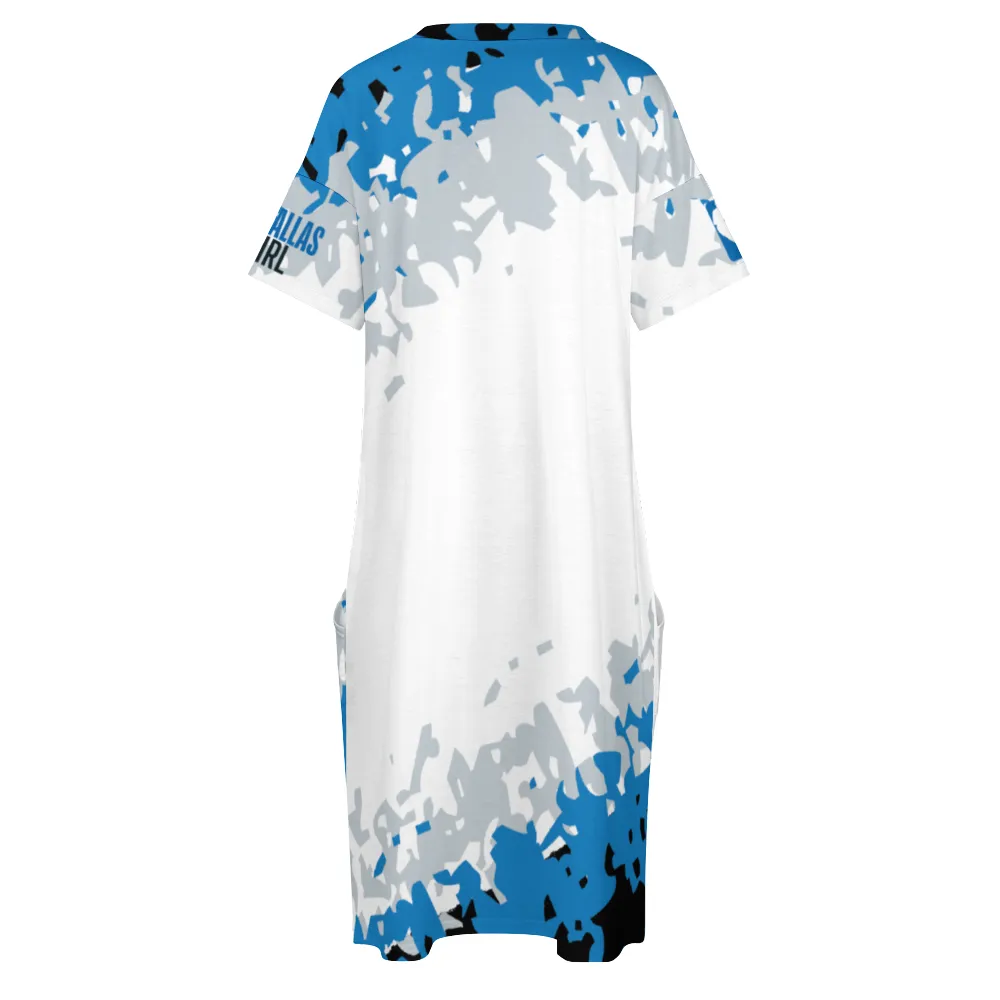 Dallas B-Ball Women's V-neck Loose Dress with Pockets - Light