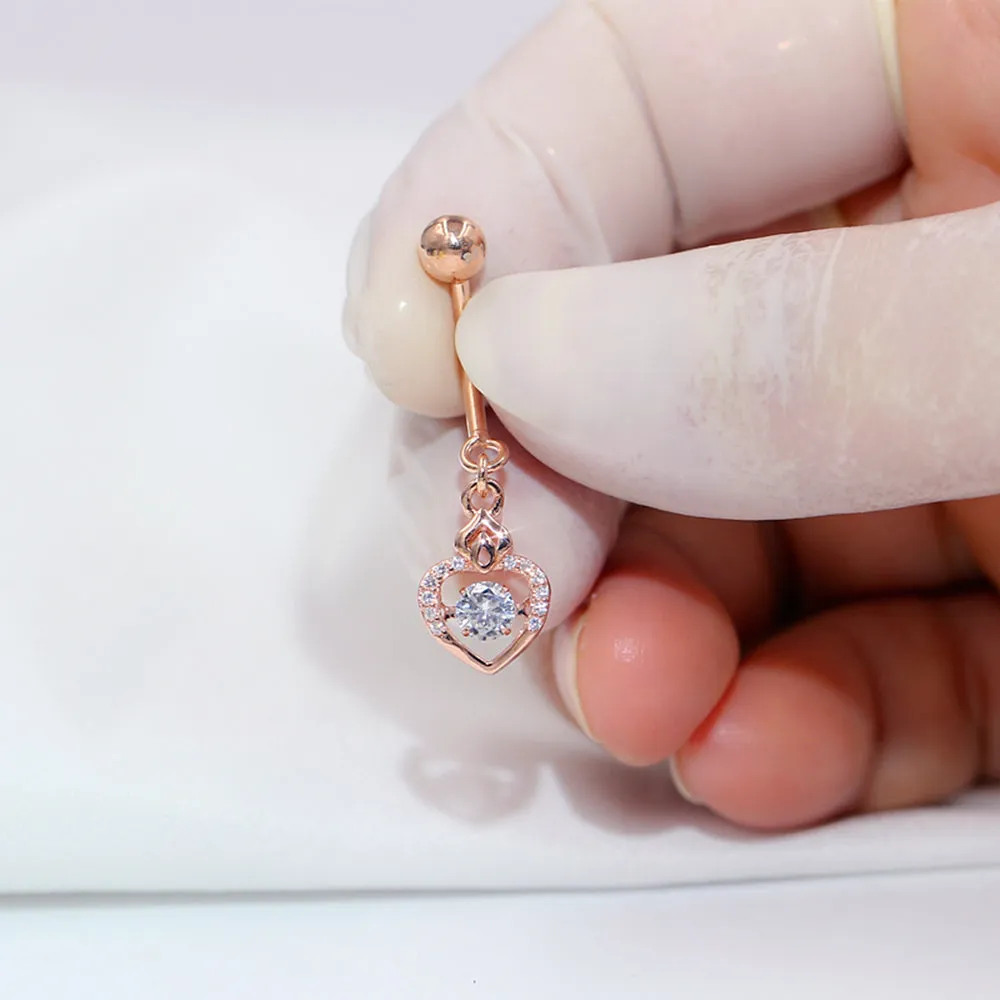 Dangle Heart Dancing Diamond Belly Button