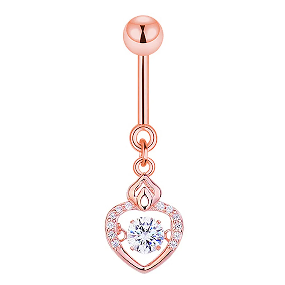 Dangle Heart Dancing Diamond Belly Button