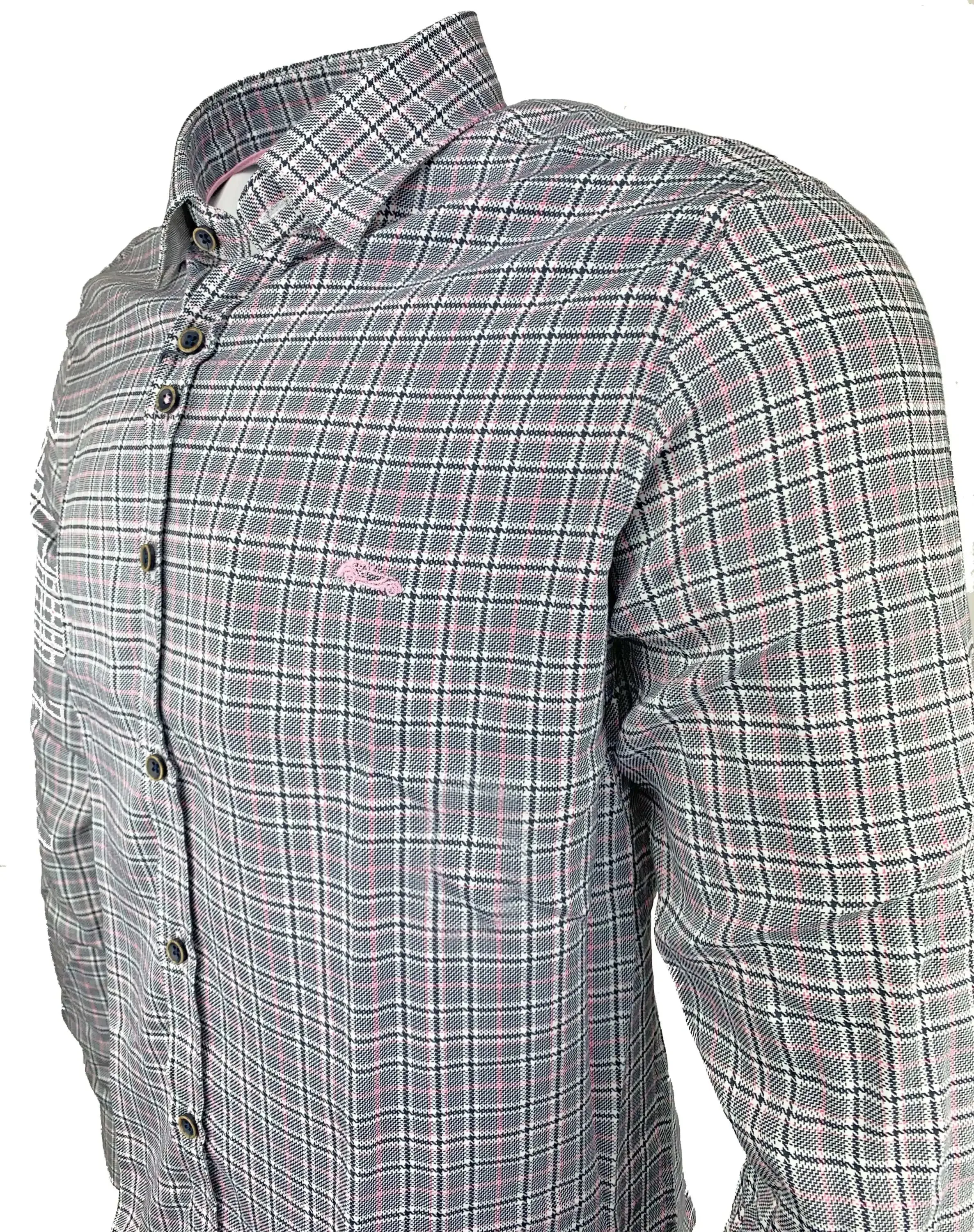 Dario Beltran Limpias Slim Fit Shirt Black Pink Check