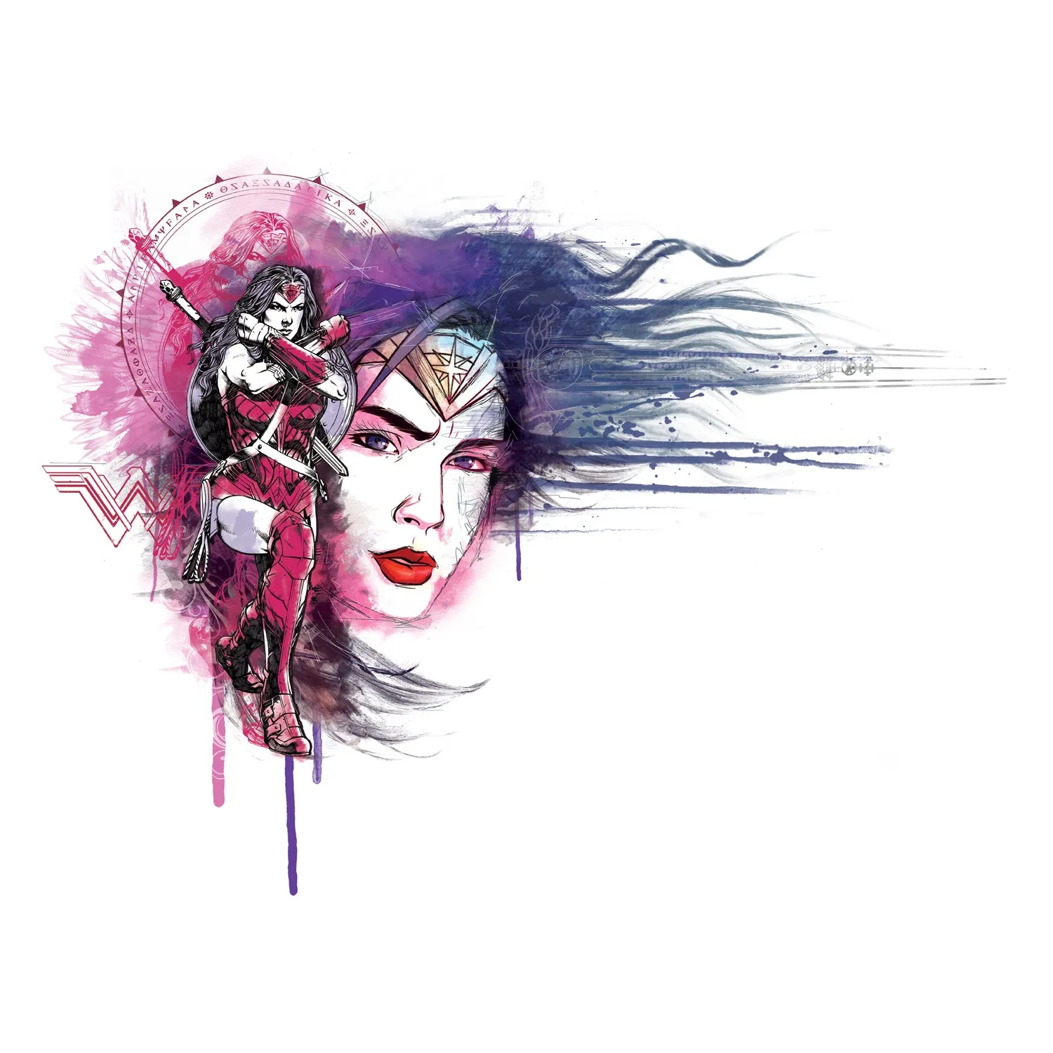 DC Batman V Superman Wonder Woman Graff Character Face Official Women's T-shirt (White)