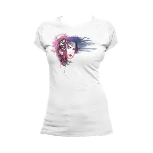 DC Batman V Superman Wonder Woman Graff Character Face Official Women's T-shirt (White)