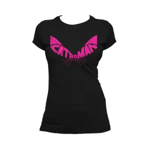 DC Comics Retro Catwoman Logo Ears Distressed Official Women's T-shirt (Black)