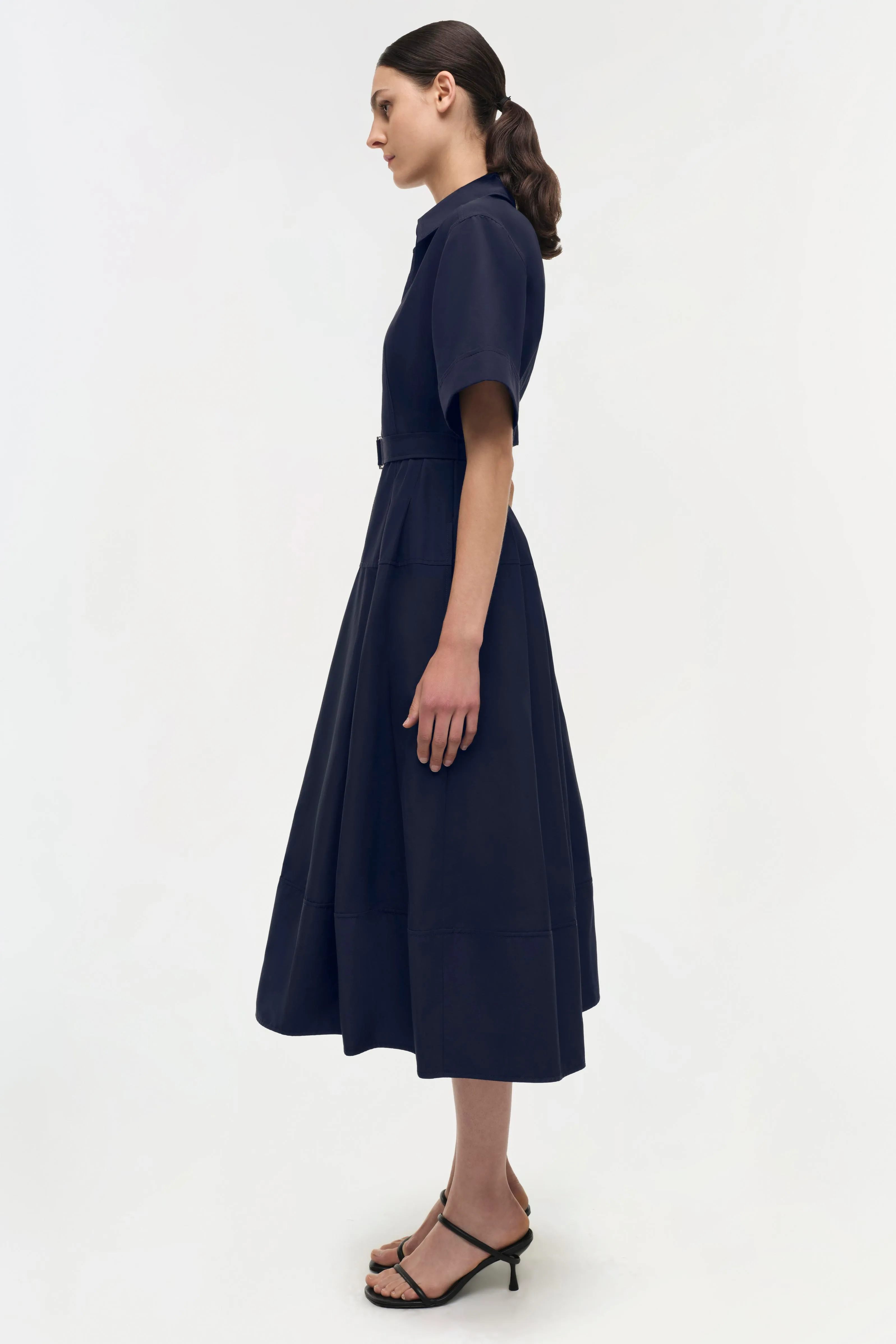 Deanna Belted Midi Dress in Midnight