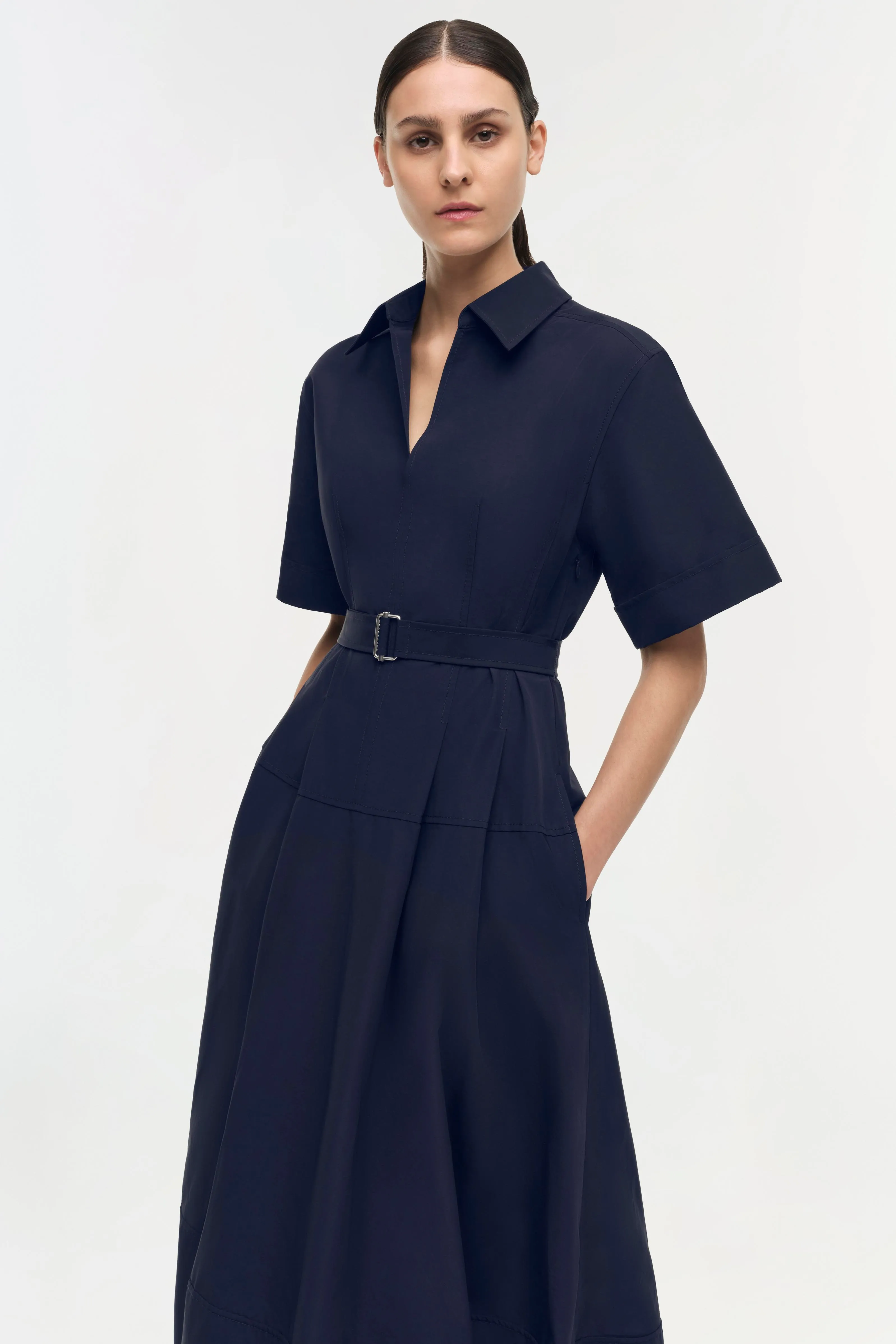 Deanna Belted Midi Dress in Midnight