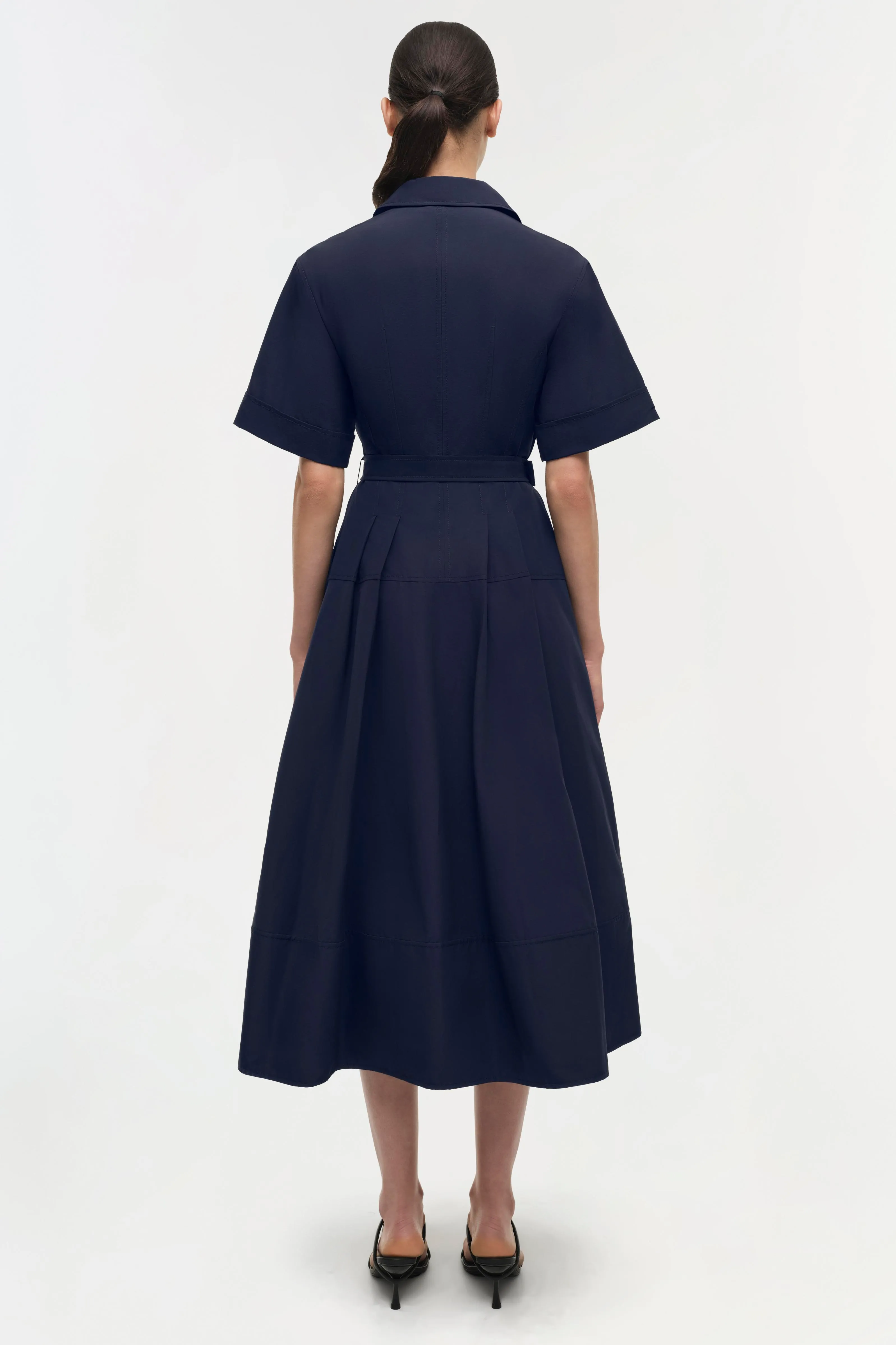 Deanna Belted Midi Dress in Midnight