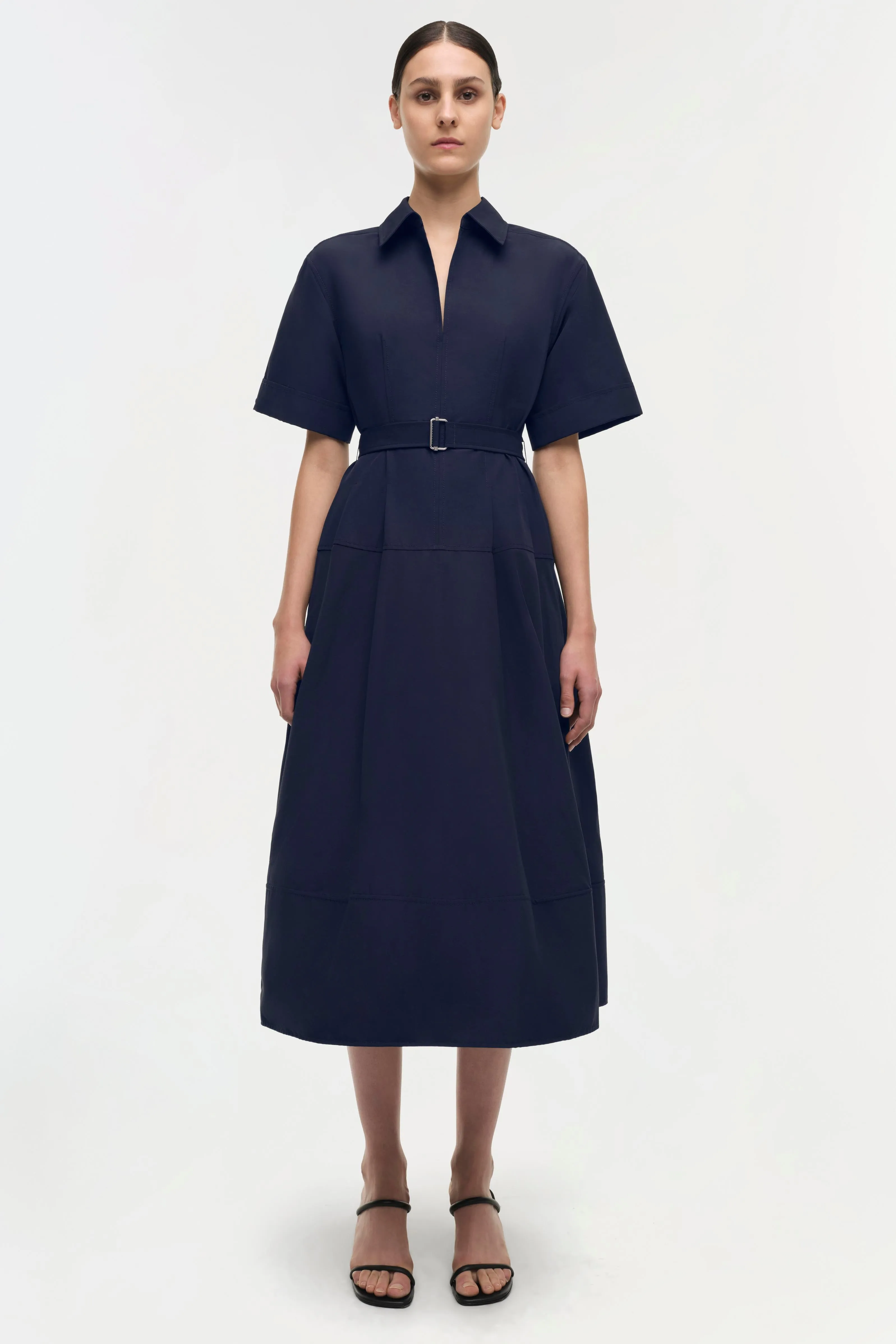 Deanna Belted Midi Dress in Midnight