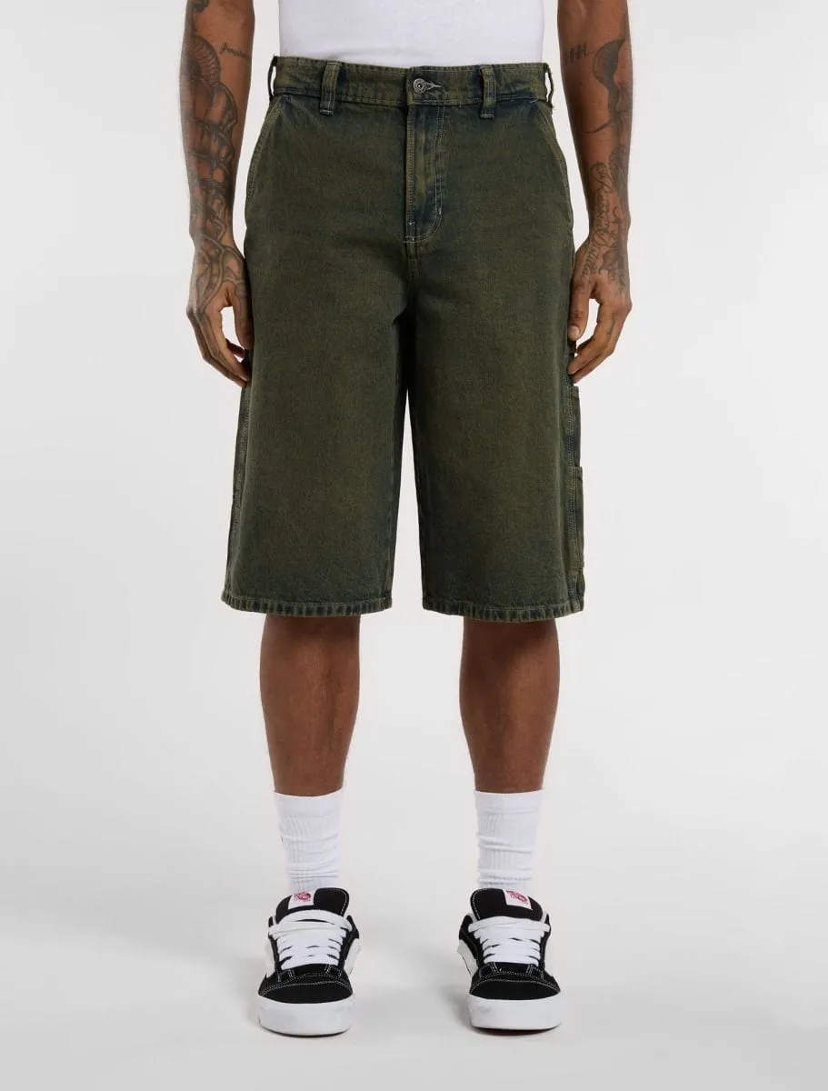 Dickies Loose Fit Denim Painter Carpenter Shorts Green Rinsed