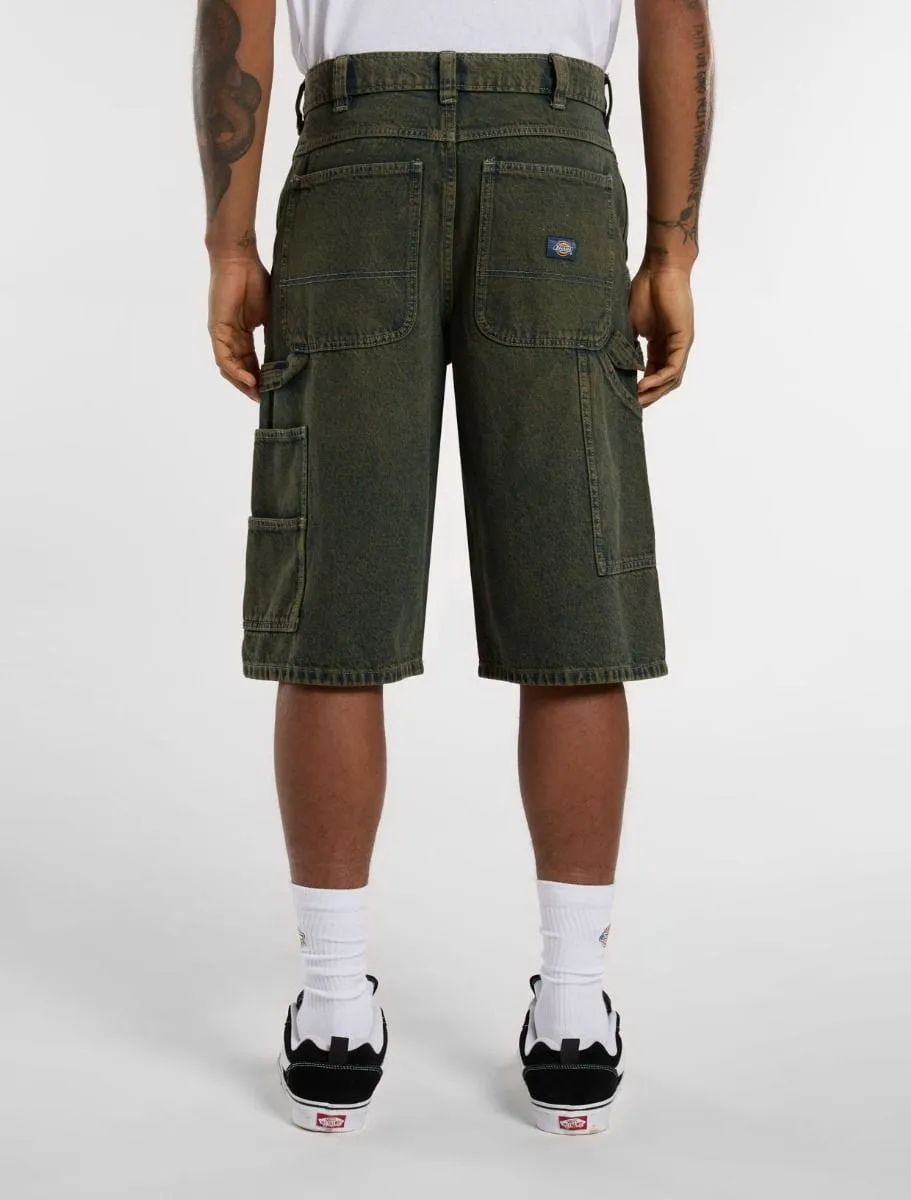 Dickies Loose Fit Denim Painter Carpenter Shorts Green Rinsed