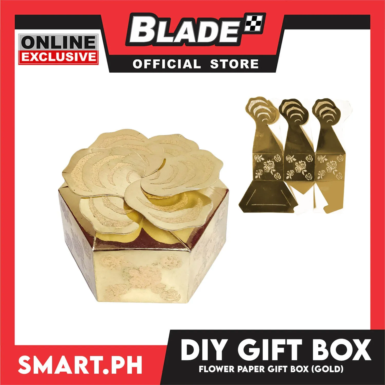 DIY Gift Box, Flower On Top Design Paper Gift Box 7cm (Gold) Perfect For Party Giveaway Or Souvenir