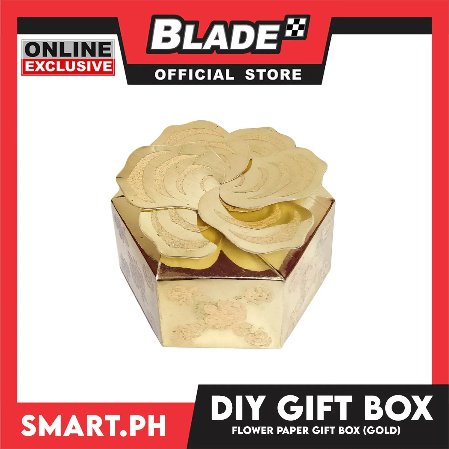 DIY Gift Box, Flower On Top Design Paper Gift Box 7cm (Gold) Perfect For Party Giveaway Or Souvenir