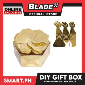 DIY Gift Box, Flower On Top Design Paper Gift Box 7cm (Gold) Perfect For Party Giveaway Or Souvenir