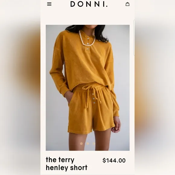 Donni 2 pieces! set Terry Cloth Shorts   Henley Sweatshirt