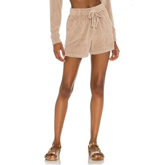 DONNI Gray Brown Towel Fabric Loose Fit Terry Henley Shorts sz M