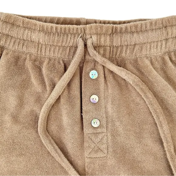 DONNI Gray Brown Towel Fabric Loose Fit Terry Henley Shorts sz M