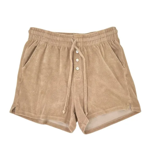DONNI Gray Brown Towel Fabric Loose Fit Terry Henley Shorts sz M