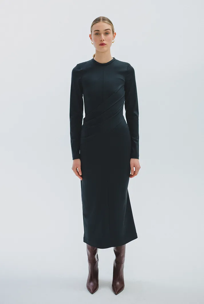 Draped Jersey Midi Dress | Midnight