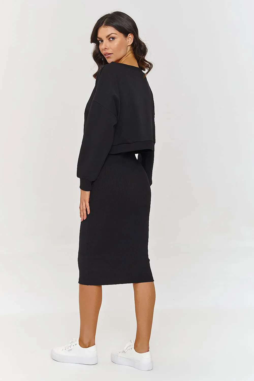 Draped V-Neck Midi Dress Set
