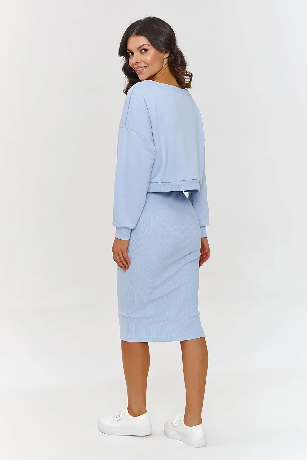 Draped V-Neck Midi Dress Set