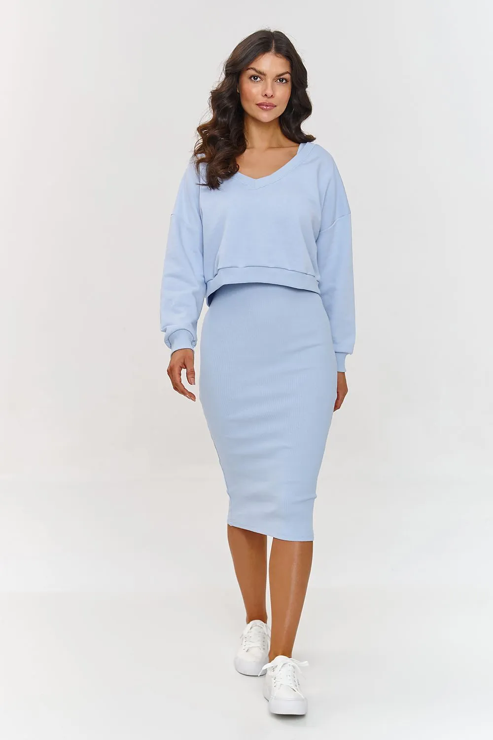 Draped V-Neck Midi Dress Set