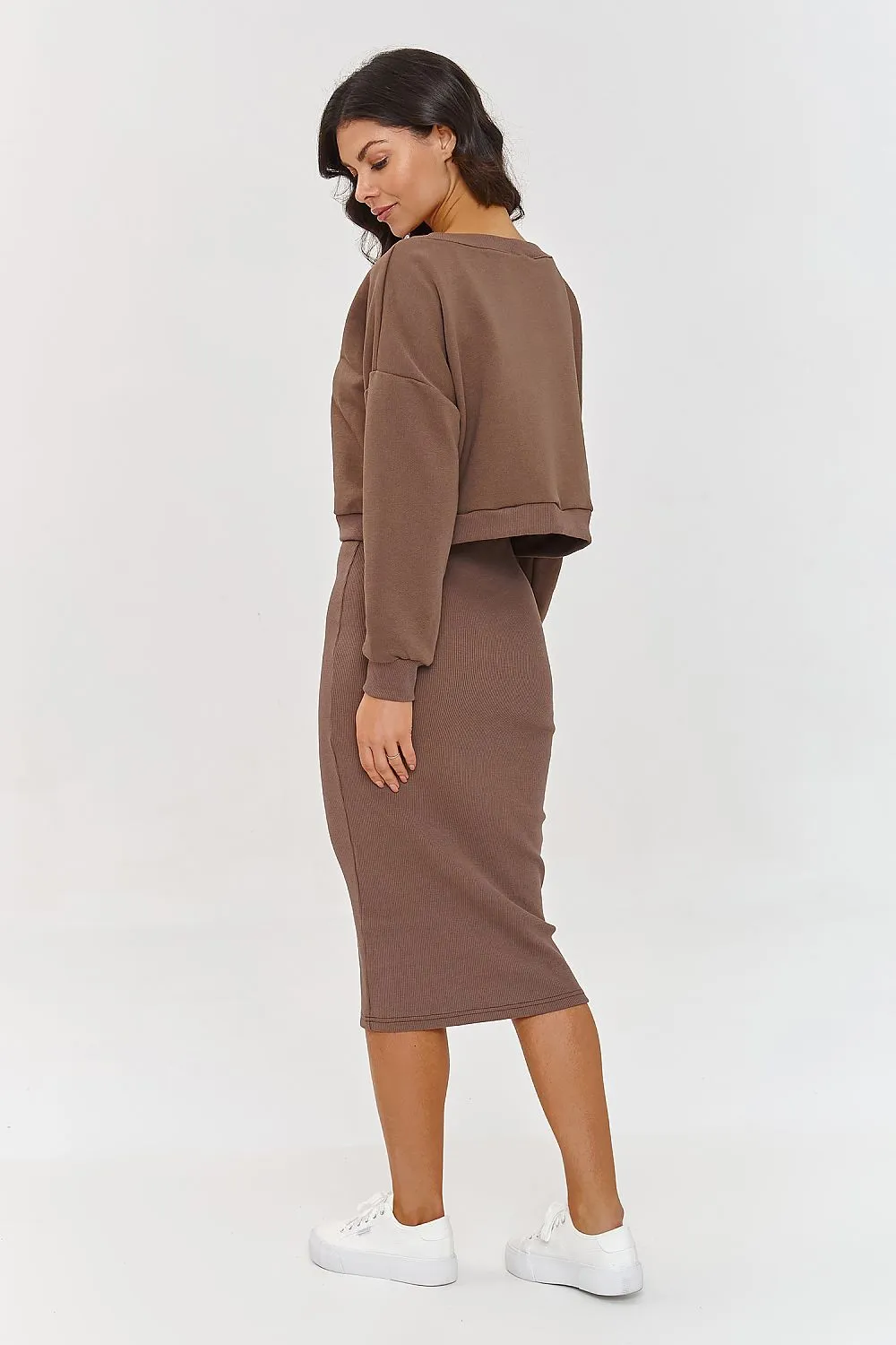 Draped V-Neck Midi Dress Set