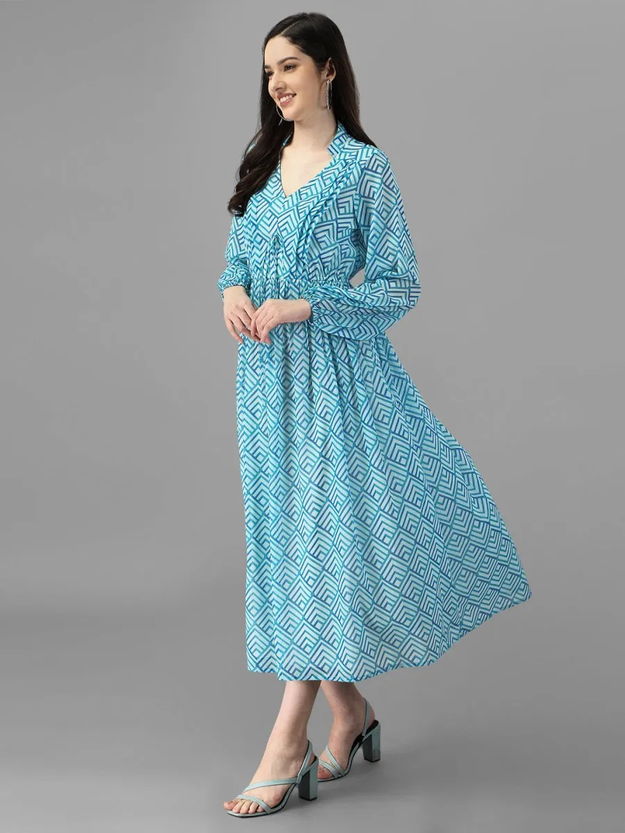 dresses for Women western wear Abstract Aqua Blue Maxi Dress