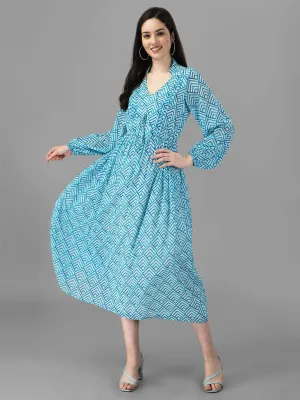 dresses for Women western wear Abstract Aqua Blue Maxi Dress