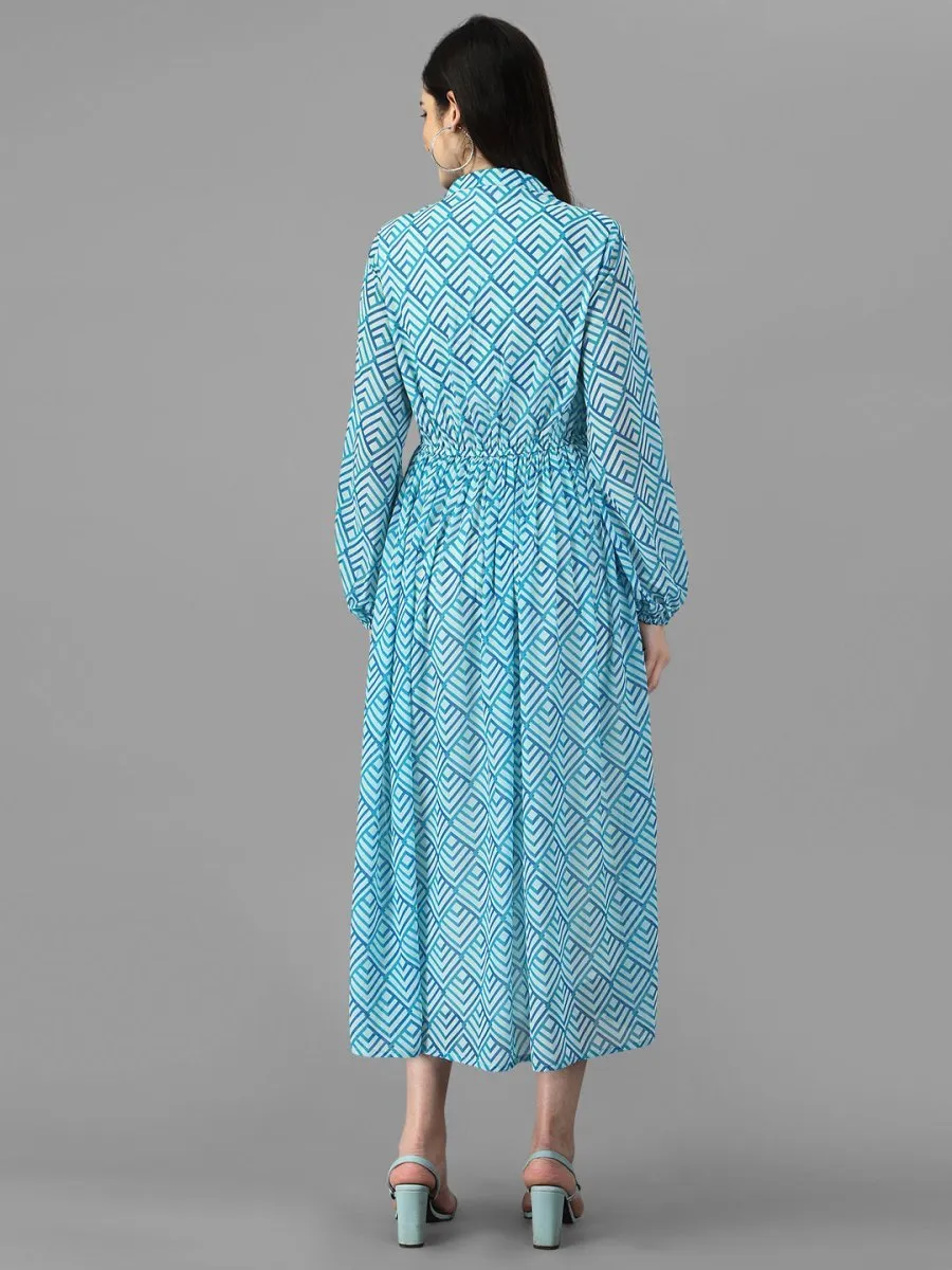 dresses for Women western wear Abstract Aqua Blue Maxi Dress