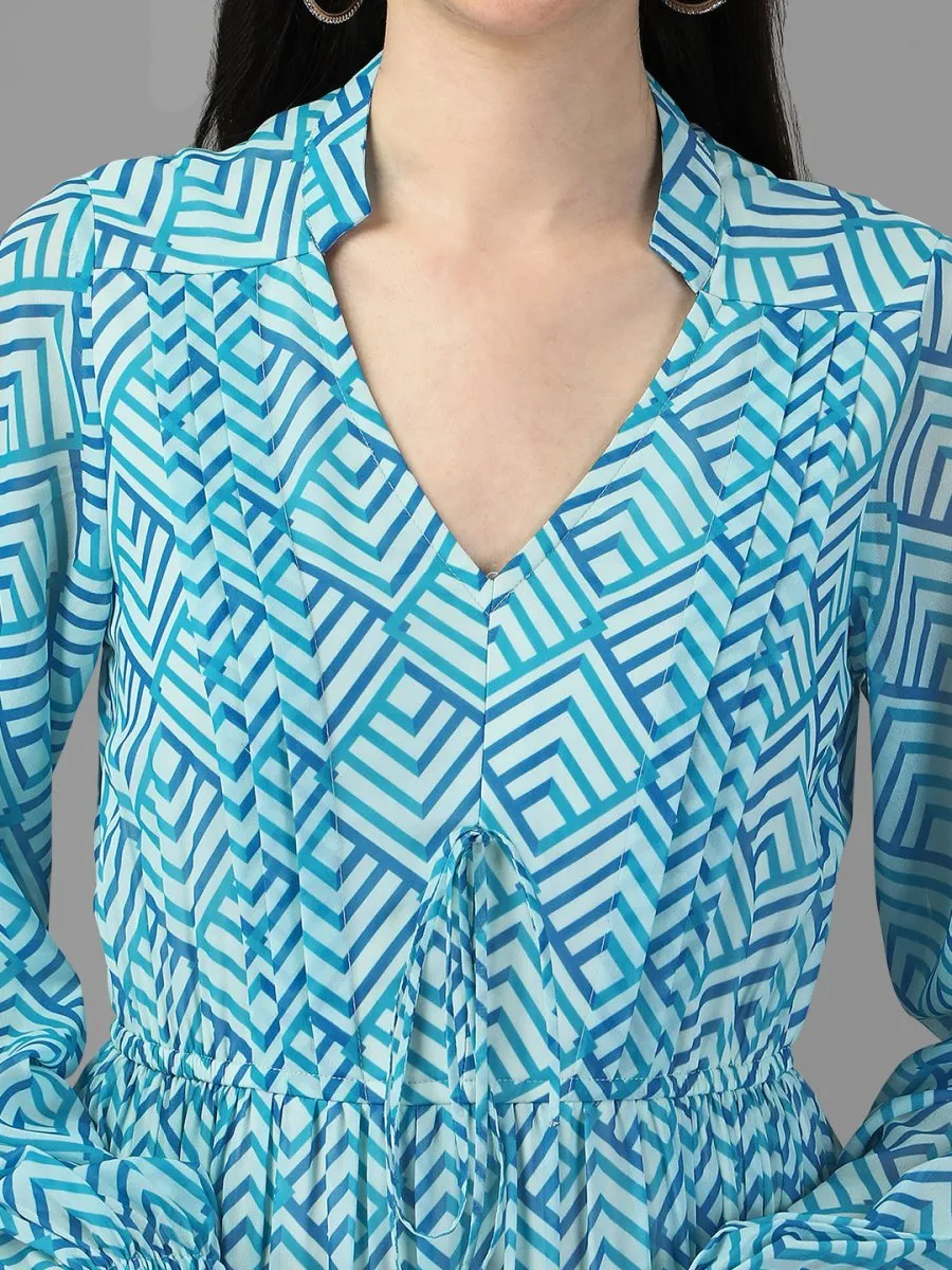 dresses for Women western wear Abstract Aqua Blue Maxi Dress