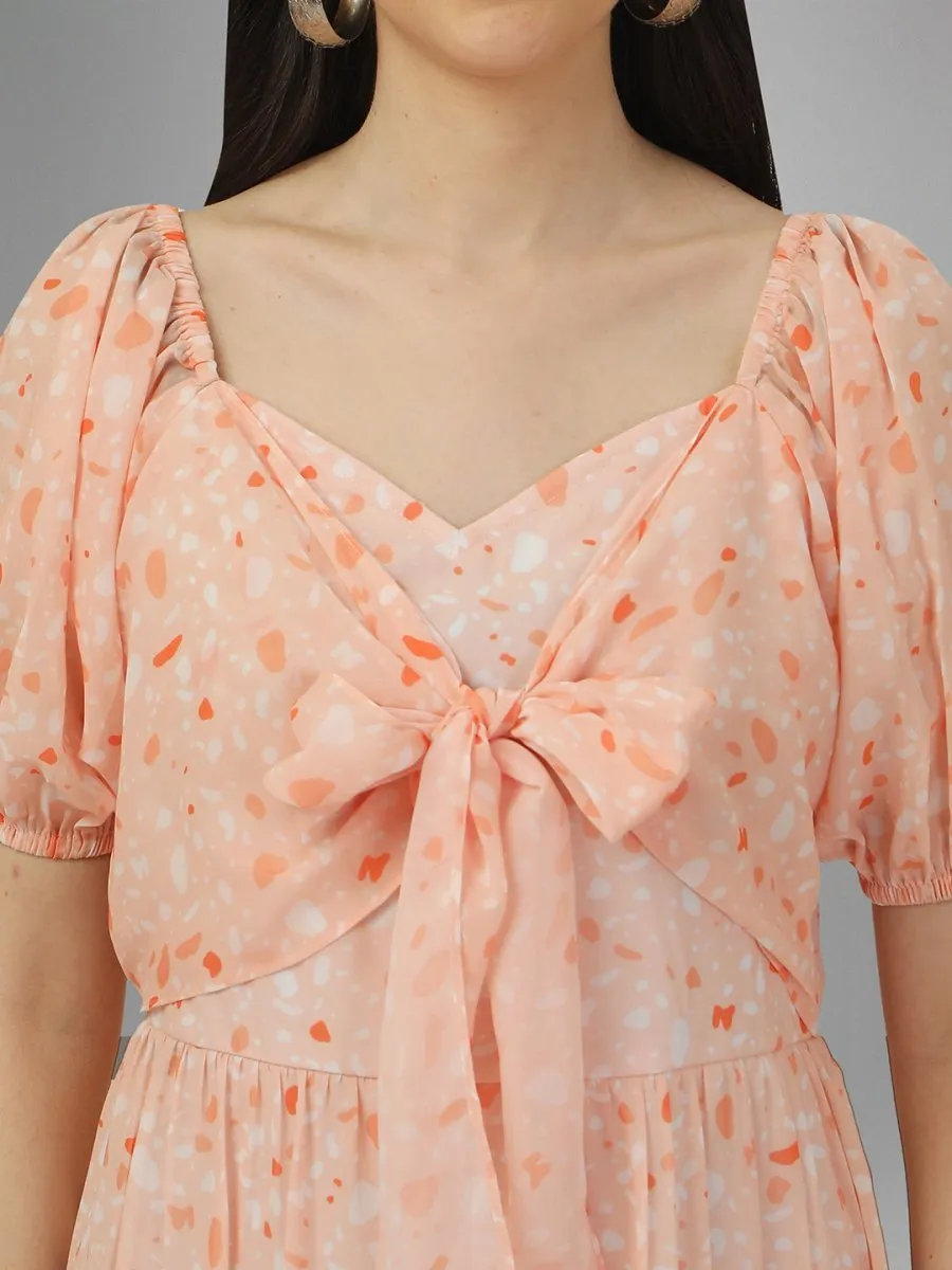 dresses for Women western wear Peach Floral Maxi Dress