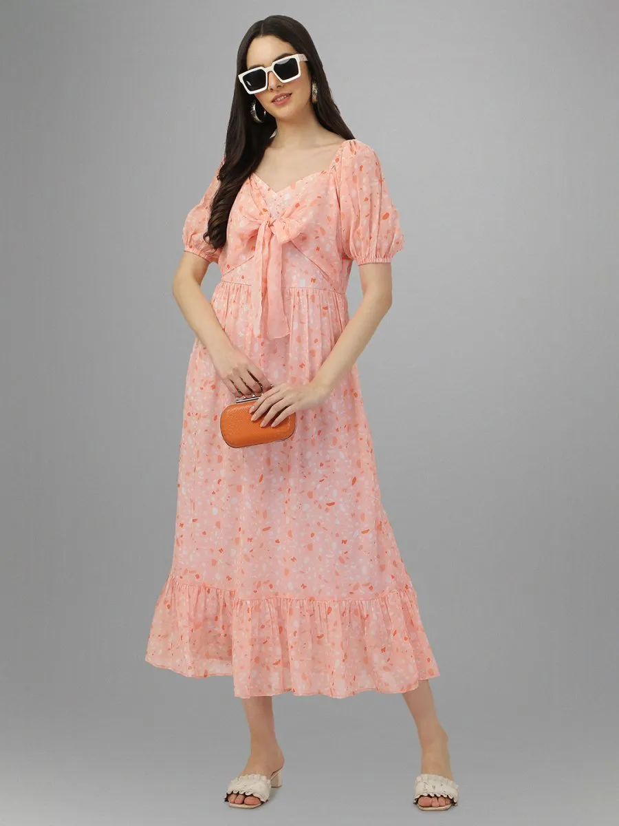 dresses for Women western wear Peach Floral Maxi Dress