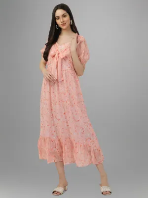 dresses for Women western wear Peach Floral Maxi Dress