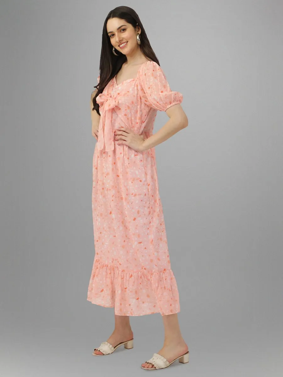 dresses for Women western wear Peach Floral Maxi Dress