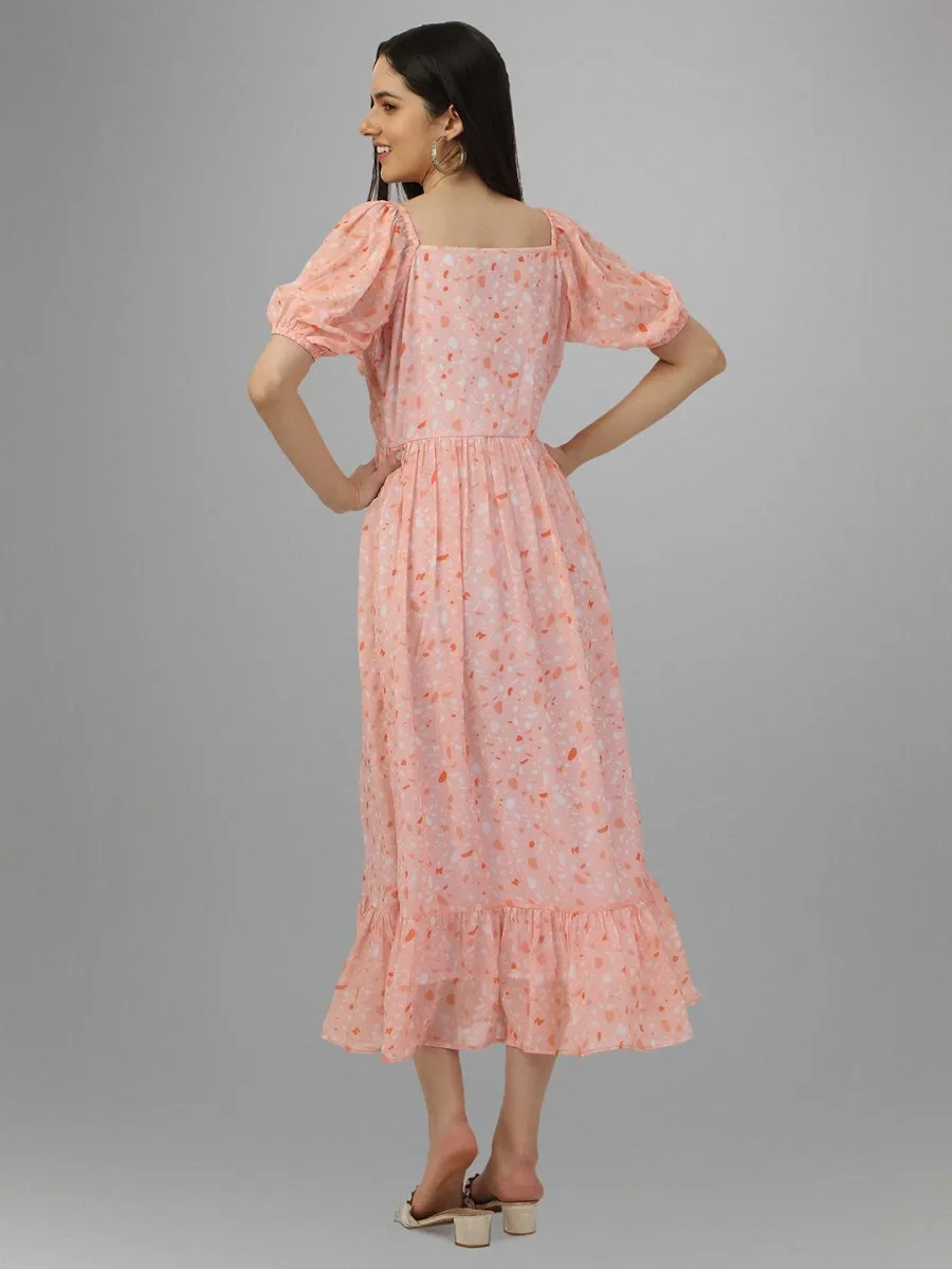 dresses for Women western wear Peach Floral Maxi Dress
