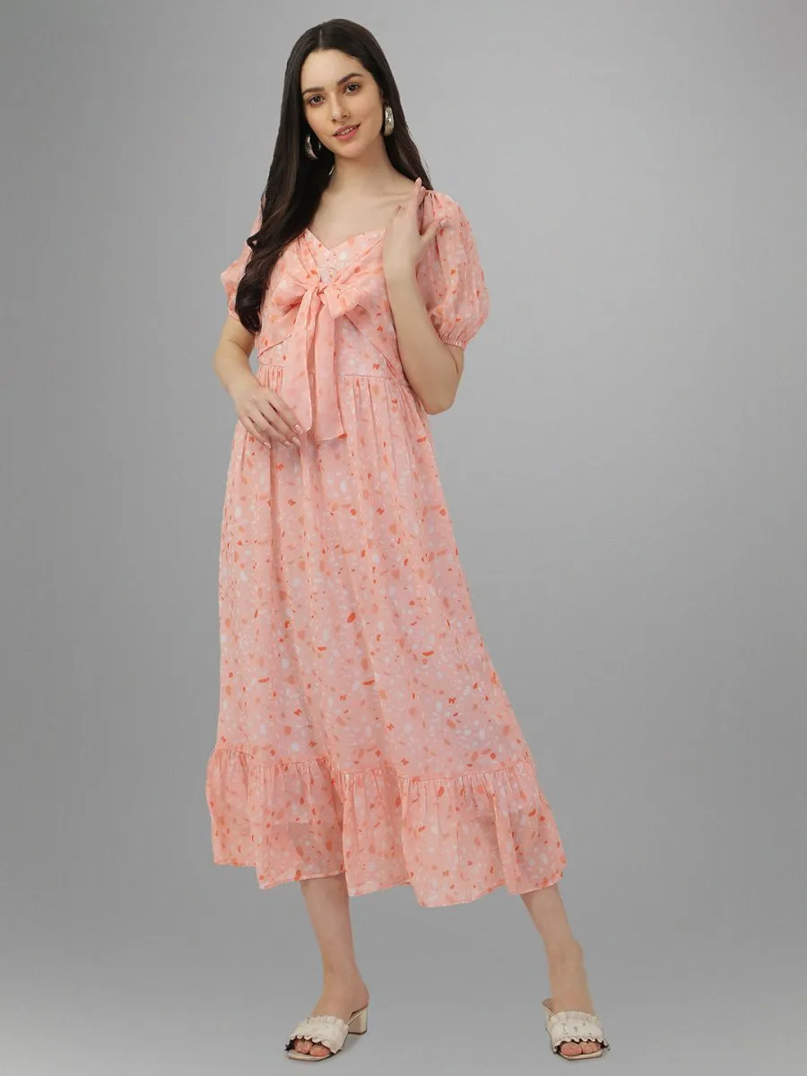 dresses for Women western wear Peach Floral Maxi Dress